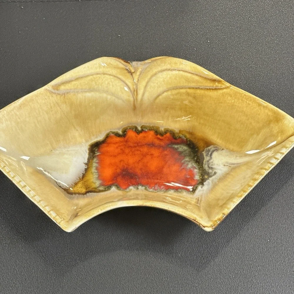Vintage California Pottery MCM Orange‎ Drip Glaze Serving Set Lazy Susan Ceramic
